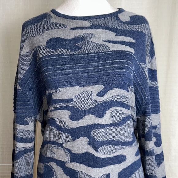 Roy Garage 2X Cotton Blend Heather Blue Fine Knit Crewneck Pullover Sweater - Picture 3 of 9